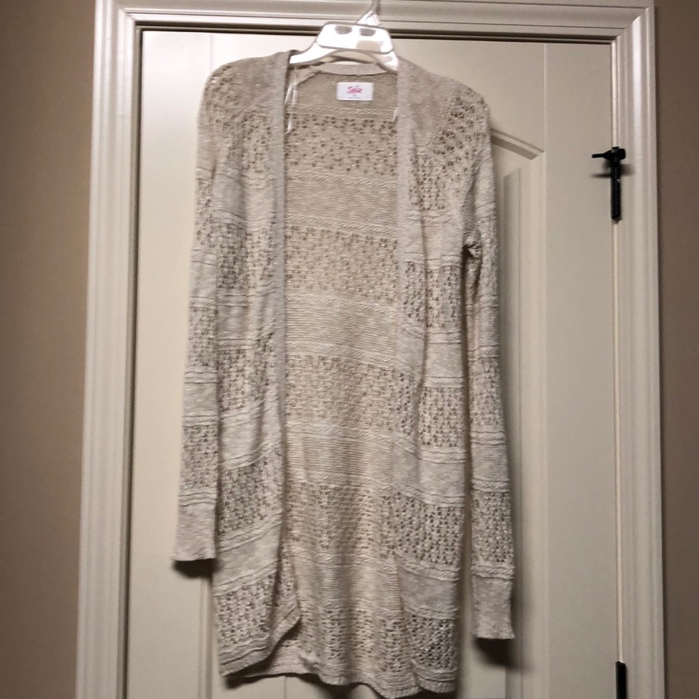 Justice long tan with gold accents cardigan